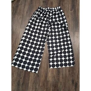 Black and White Polka Dot Wide Leg Pants Elastic Waist 2XL